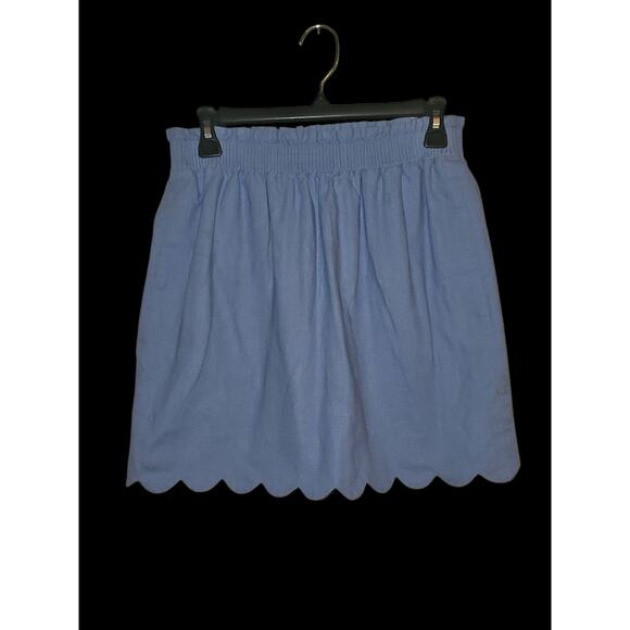 J.Crew Scalloped Linen-Cotton Lined Mini Skirt - Spring Womens  Sz 4 Blue‎ - Picture 1 of 5